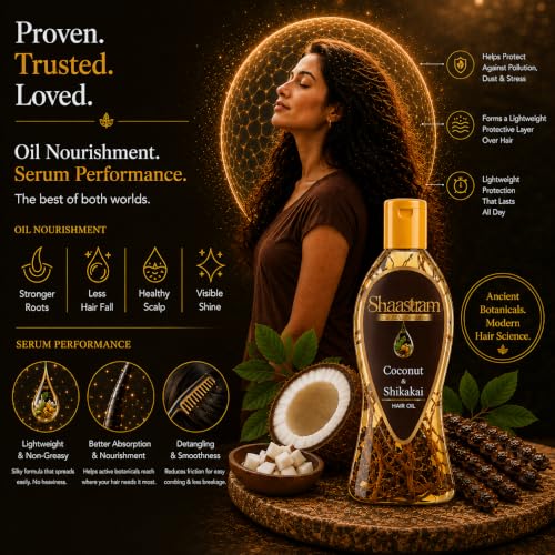Image of Coconut & Shikakai Hair Oil (works like a serum) | Helps Reduce Protein Loss & Strengthen Hair | Leave-On Lightweight Non-Greasy Formula | Active Botanical Infusion | Scalp & Hair Lengths | Pre & Post Shower | 180ml with Neem Comb