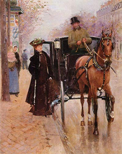 Peinture à l'huile paysage urbain Jean Beraud pour salon élégant