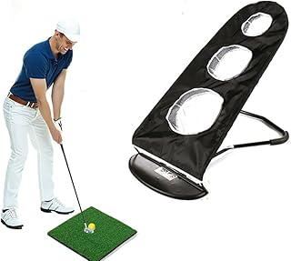 PODEC Golf Swing Hitting Net, Backyard Practice Swing Game with Turf Hitting Mat, 3 Holes Foldable Golf Hitting Driving Range, Swing Golfing Practice, for Men and Women Indoor Outdoor(no Ball)