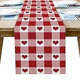 Valentines Table Runner Dresser Scarves Romantic Love Hearts Non-Slip Dinner Runner for Valentines...