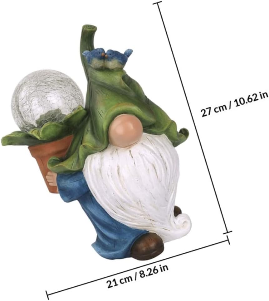 Solar Energy Character Resin Figurine Light for Garden Outdoor Patio, LED Desktop Ornament with Glass Globe, Solar Powered Landscape Decor