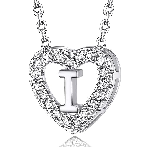 MomentWish Initial Necklaces for Women, Birthday Gifts for Wife, 0.285 Carat Moissanite Heart Necklace, 925 Sterling Silver Letter Necklace, Christmas Anniversary Valentine's Day Gifts for H