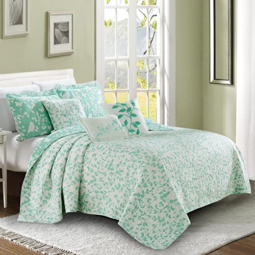 Home Soft Things Birdsong Bedspread Set, Soft Lightweight Reversible Quilt Coverlet Bedspread Bedding Set Cover For All Season, King 102" X 90", Teal #TOP2