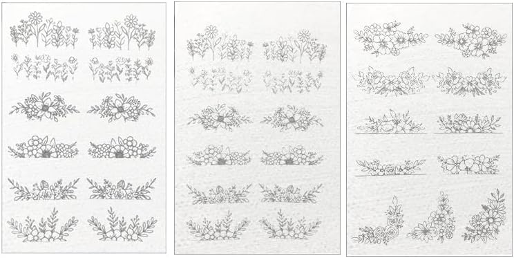 3 Sheets Water Soluble Embroidery Stabilizer,Stick and Stitch Washaway Embroidery Paper with Pre-Printed Flower & Leaf Designs for Hand Sewing