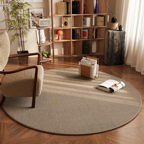 Lifup Office Chair Mat Round with Non-Slip Backing, Cotton Linen Farmhouse Decorative Floor Rug for Hard Surface, Under Desk Rug Protector Brown 39" x 39" -  GTP-YTFZ-YAMT-1-d100cm
