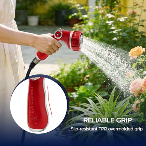 HugeDawn Garden Hose Nozzle with 7 Spray Patterns, Heavy Duty Metal Sprayer 30% Greater Water Flow for Watering, Car Wash, Outdoor Cleaning (Red) - Image 5