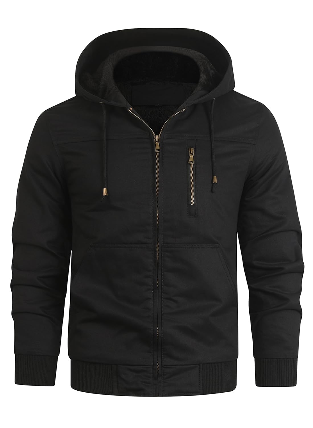 HOOD CREW Herren Baumwolle Winterjacke Fleece Gefütterte Warme Arbeitsjacke mit Kapuze Winddicht Übergangsjacke Mantel