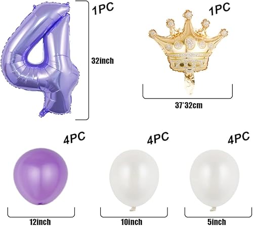 Miniatura 2 de Globos, globos morados, suministros para fiesta, decoración de ramo de globos de 4º cumpleaños, juego de globos de aluminio de aluminio de tamaño