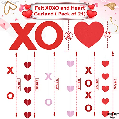 Xoxo And Hanging Heart Valentine Garland – 6 String, No Diy | Felt Heart Garland For Galentines Day Decorations | Xoxo Garland, Valentines Day Decor | Valentine Felt Garland, Valentines Decorations #TOP3