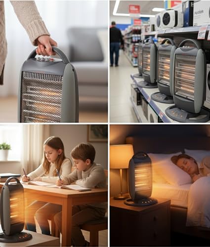 Meown 1200W Halogen Heater, 3 Bar Electric Room Heater with 3 Heat Settings (400W/800W/1200W), Portable Indoor Heater with Safety Tip-Over Switch, Overheat Protection & Carry Handle - Image 7