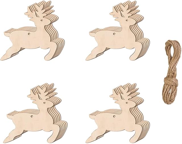20 Pieces Wooden Elk Christmas Wooden Baubles Hanging Ornament, Natural Wood Slices for House Garden Home DIY Art Craft Christmas Tree Party Decoration
