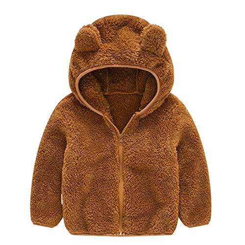 Vimoli Chaqueta de forro polar con capucha y cremallera, para bebé, para otoño e invierno, con orejas de oso, A Coffee, 4-5 años