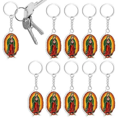 Genérico Guadalupe Colgante de Bolso - 10 Colgantes de Acrílico 2D para Cartera | Pequeños Regalos de Bautizo - Para Buscadores Espirituales Eventos Iglesia Llaves Coche Cumpleaños Viajes Navidad Y