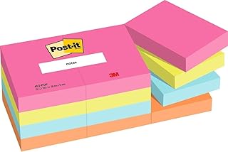 Post-it Notas Colección Poptimistic Color - Paquete de 12 Blocs, 100 Hojas por Bloc (38 mm x 51 mm) - Rosa, Verde, Azul y Naranja - Notas Autoadhesivas para Listas de Tareas y Recordatorios