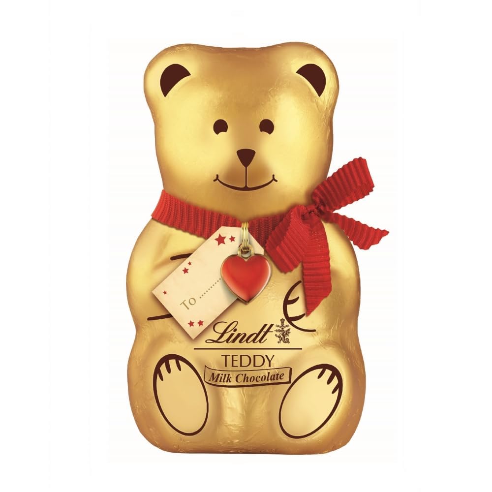 Lindt Teddy Milk Chocolate with Red Gift Tag â€“ 100g â€“ 2025 Christmas, Gift with Customisable Tag for Him & Her, Adults & Kids