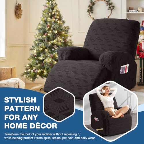 TAOCOCO Recliner Cover 3 Pieces Recliner Chair Covers, Stretch Jacquard Reclining Chair Cover, Furniture Protector Sofa Slipcovers Couch Covers with Elastic Bottom for Kids, Pets (Chocolate) - image 6