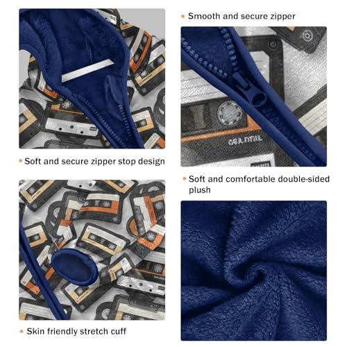 CHIFIGNO Retro Cassette Tapes Black Kids Polar Fleece Lined Winter Coats, Toddler Coats for Boys with Hooded 3T3