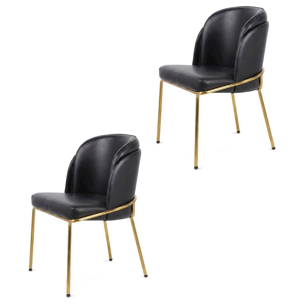Vegan Leather-Upholstered Dining Chairs Set of by Starlight Canyon Home – Faux Leather, Black Vegan Leather/Gold, Pack of 2