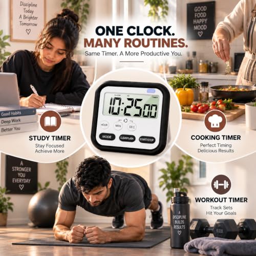 Image of PulGos Digital Clock for Study Kitchen |Multi-Function Large LCD Countdown