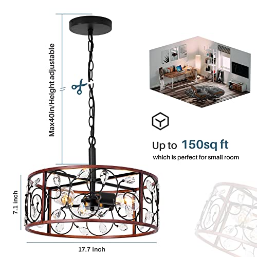 Cocostar Farmhouse Ceiling Lights With Crystals, Farmhouse Crystal Light Fixture With Adjustable Chain, Caged Hanging Light For Kitchen, Dining Room And Hallway, Dia.17.7 Inch And E26*3 Not Included #TOP2