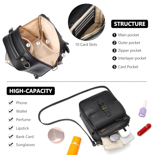 Crossbody Bags for Women with 2 Straps, Vegan Leather Messenger Purses, Vintage Wallet Anti Theft Shoulder Handbags with Card Slots, Lightweight Casual Fashion Backpack (Black) by Pelimoo - Used condition - Image 3