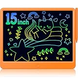 TUGAU LCD Schreibtafel Kinder Erwachsene, Löschbarer Maltafel Zaubertafel kinder 15 Zoll Zeichenbrett Geburtstag Weihnachts Geschenke Spielzeug für 3 4 5 6 7 8 Mädchen Jungen (Orange)