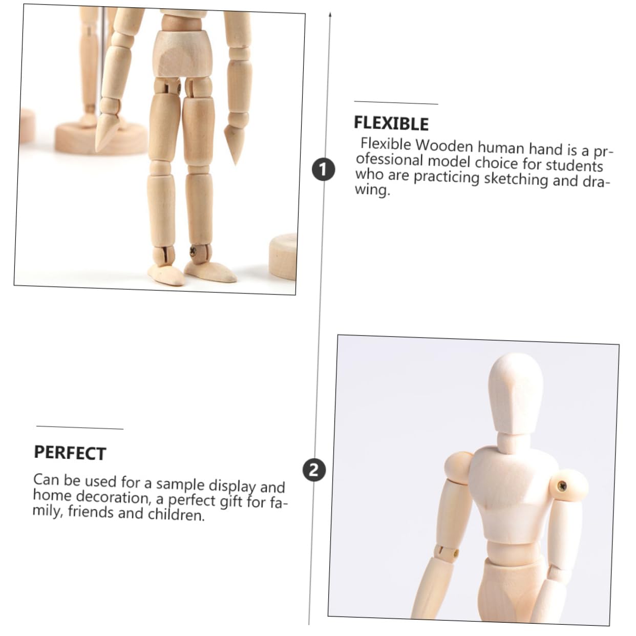 EPIGEIST Handmade Wooden Puppet Crafts 2pcs Drawing Figure Models Flexible Joints for Boys and Girls Office Dec