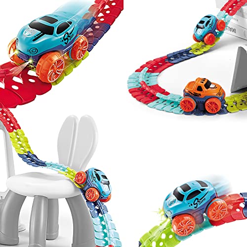 (138pcs) Car Track Set Race Track Toys for Boys Kids Toy Birthday Gifts with LED Light-Up Race Car,Flexible Changeable Magic Race Car Track Toys for 3 4 5 6 7 8+Year Old Boys Girls - Thumbnail 3