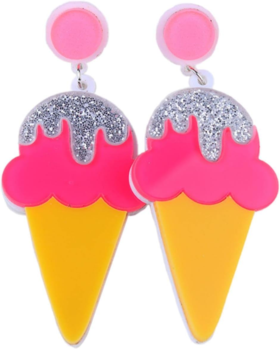 Handmade Colorful Pizza Ice Cream Shape Stud Earrings Simple Resin Acrylic Heart Shape Earrings for Women Jewelry