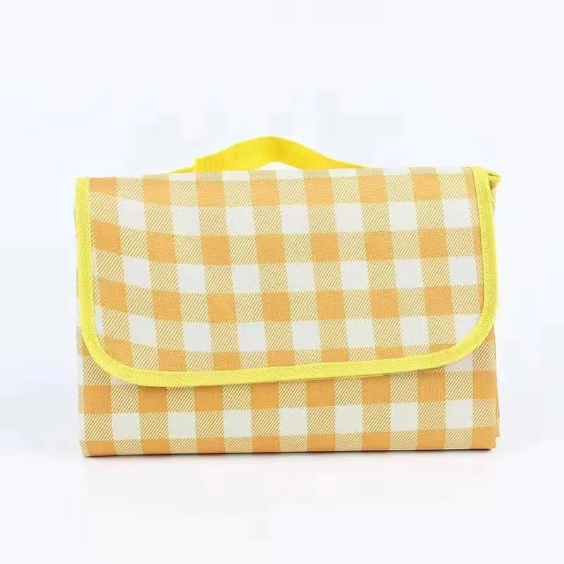 Picnic Blanket Waterproof Foldable Gingham Outdoor Mat with Carry Handle for Camping Beach Park Lawn (Green Grid, 100-150cm)