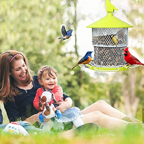 Metal Bird Feeders,Squirrel Proof Bird Feeder For Outside Wild Birds, 4 Lbs Large Seed Capacity,Retractable Outdoor Hanging Mesh Tube Birdfeeders,6 Perches, Large Proof-Light Green #TOP6