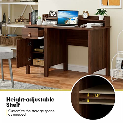 Ganfanren Computer Desk Home Office Writing Workstation With Drawer Cabinets Large Table Top Walnut Desk (Color : A, Size : 48 X 24 X 35.5 Inches) #TOP30