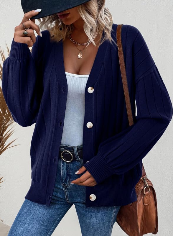 Dokotoo Womens Cardigan Sweaters 2025 Fall Casual Button Down Cuffed Long Sleeve Ribbed Knit Sweater Tops - Image 4