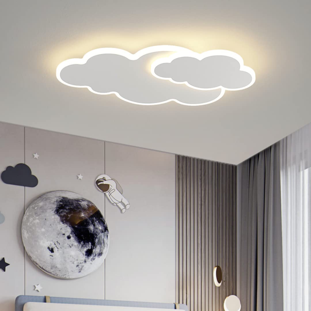 Lámpara de techo Nube LED 3D de 55 cm con 2 nubes, lámpara de araña para habitación infantil, sala de estar, dormitorio de niño o niña, 3 luces, 46 W