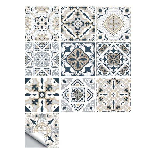 20 calcomanías de azulejos para cocina y baño, calcomanías autoadhesivas de pared para suelo, calcomanías de azulejos victorianos vintage, vinilo impermeable, mosaico marroquí adhesivo en azulejos (15