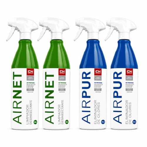 Bilake Pack AIRNET + AIRPUR – Limpiador Aire Acondicionado. Elimina Bacterias, Hongos y Malos Olores. Limpieza Profunda Split, Filtros y Evaporador. Spray 750ml ud. (2 AIRNET + 2 AIRPUR)