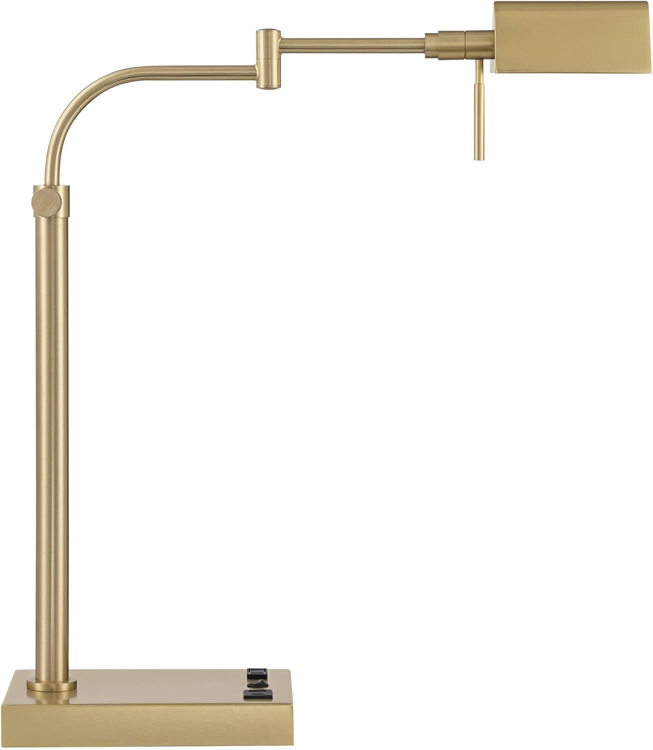 Possini Euro Design Keegan 24 1/2" High Modern Desk Lamp Adjustable USB Port AC Power Outlet Gold Brass Finish Metal Single Shade Home Office Living Room Charging Bedroom Bedside Nightstand House