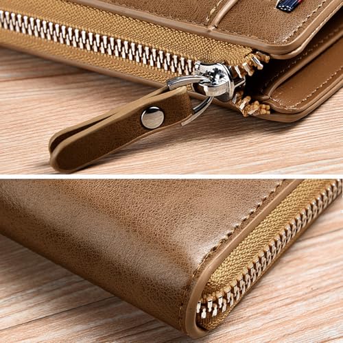 Men Wallet Zipper Purse (RFID PROTECTED) - Aiks Kangaroo Wallets, RFID Blocking Leather Wallet Credit Card ID Holder Zipper Purse Waterproof (Fiber Black)4