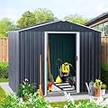 Aidek 6x8FT Outdoor Storage Shed, Metal Sheds with Floor & Lockable Doors, Garden Shed for Patio, Backyard, Lawn, Tools, Bike (Black)
