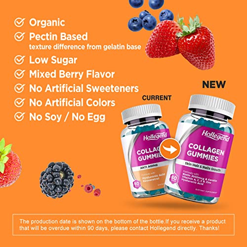 Collagen Gummies For Women & Men Anti Aging, Biotin, Vitamin A, C, E, Zinc, Hyaluronic Acid, Keratin, Skin Tightening, Hair & Nails Growth, Collagen Peptides Type 1&3, 60 Chewables #TOP1