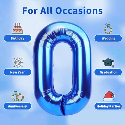 Image of Number Balloons Navy Blue Balloons - Giant Number 10 Balloon, 10 20 30 40 50 Numbers Balloon Birthday Decorations, Blue Party Supplies for Boy Men