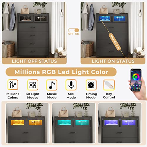 Aogllati Black Dresser For Bedroom, 6 Drawer Dressers With Led Lights, Dressers & Chests Of Drawers, Bedroom Closet Wooden Tall Dresser For Bedroom, Hallway, Entryway (Black) #TOP3