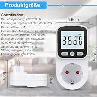 2 Stück Stromzähler für Steckdose 8 Modi Steckdose Energiekostenmessgerät mit LCD Hintergrundbeleuchtung, KWH Watt Strommessgerät Stromzähler Überlastungswarnung 3680W – Ansicht 7