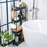 Arogan Slim Rolling Storage Cart with Wheels, 4 Tier Bathroom Storage Cart Laundry Room Organizer, Rolling Utility Cart for Kitchen, Bathroom, Laundry Room, Office, Narrow Place(Black)