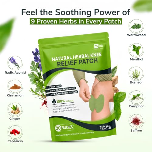 Image of FlexiKnee Warming Herbal Knee Pain Patches (20 Count) - 12-Hour Strong Hold | Medical-Grade Adhesive Heat Patches for Bone-on-Bone, Joint Ache, Muscle Soreness Support - Pain Relief for Knees, Back, Neck