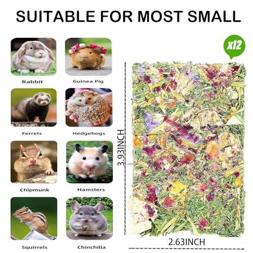 Rabbit Toys 12pcs Bunny Toy Guinea Pig Treats Timothy Hay Chew Toys Chips with Herbal Flowers Hamster Snacks Chinchillas Gerbils for Teeth Apple Sticks Sweet Bamboo - Image 5
