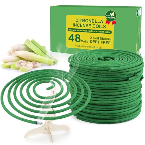Citronella Räucherspirale Jede Spule hält 57 Stunden 336Std Räucherspirale natürlichen Pflanzen Outdoor Draußen Garten Terrassen Balkon Picknick Camping Tischdeko Schlafzimmer Wohnzimmer 48 Stück