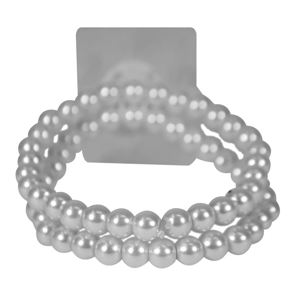 Corsage Creations Sweet Pea Beaded Corsage Bracelet | Pearl Beaded Bracelets | Elegant Design for Weddings & Special Occasions | Comfortable & Versatile Fit | 2 Pack (White)