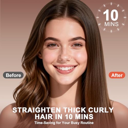 Ionic Hair Straightener Brush for Women, Anti-Frizz Straightening Brush with Dense Ceramic Bristles, 5 Heat Settings, Dual Voltage Hot Brush for Thick, Curly & Fine Hair, Easy Daily Styling - image 4