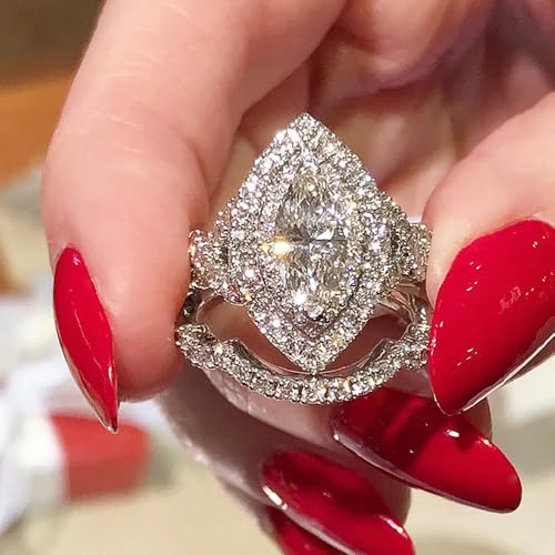 Luxury Bright Marquise Cut Cubic Zirconia 2Pcs/Set Rings for Women Trendy Wedding Band Jewelry